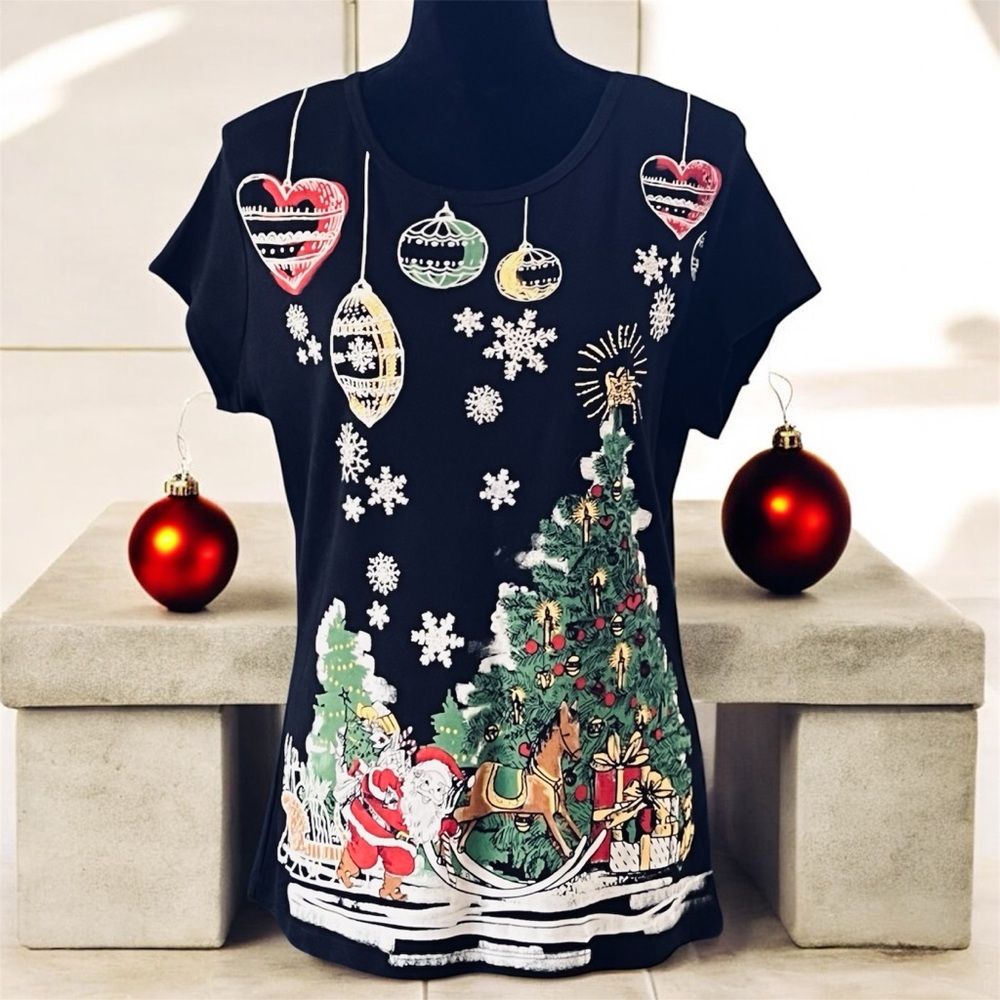 B.L.E.U. Vintage Black Holiday Graphic Women's Tee XL
